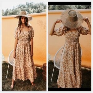 Free People Ellie Smocked Gauzy Maxi boho Prairie-core Garden Girl Dress Medium